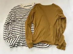 【UNIQLO】キッズ160 長袖Tシャツ 2枚セット（マスタード・ボーダー）