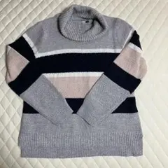 ストライプタートルネックラメ入りニット　LLサイズ