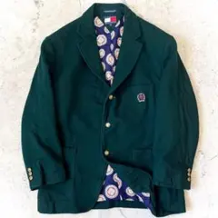 90s オールド トミーヒルフィガー L 肉厚ウール 金ボタン ジャケット 緑.