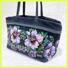 ✨極美品✨フェイラー Feilerグレー花柄シェニールトートバッグ大容量肩がけ