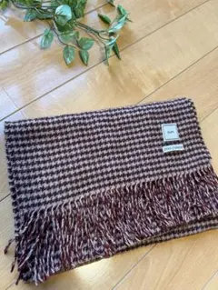 SHIPS ブラウンチェックマフラー フリンジ付き