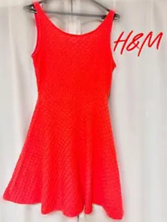 【H＆M】赤ワンピース 膝丈ワンピ ノースリーブ クリスマスコーデにも◎ S～M