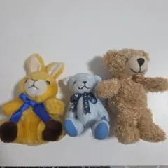 【美品】テディベア くま うさぎ ぬいぐるみ マスコット3点セット