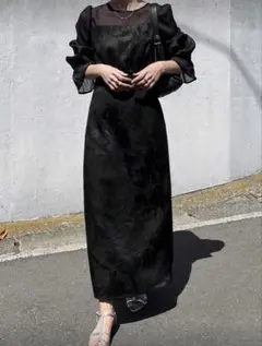 オケージョンドレス パーティーロングワンピース 黒 M 結婚式 二次会 卒業式