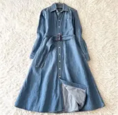 【美品】現行 ローレンラルフローレン デニムワンピース ベルト べっ甲 QR 美品】現行 ローレンラルフローレン デニムワンピース ベルト べっ甲