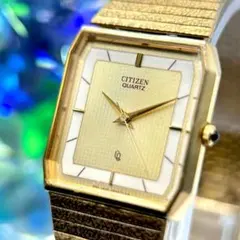 稼働品　CITIZEN シチズン　メンズ　腕時計　クォーツ　スクエア　ゴールド