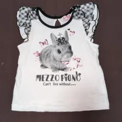 100★メゾピアノ★袖口フリル！肩リボン付き！うさぎちゃんプリントＴシャツ★