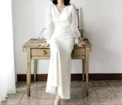 結婚式に】パーティードレス ロングワンピース 二次会発表会 ウエディングM