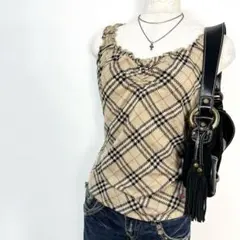 y2k✨️ BURBERRY BLUE LABEL チェック柄 ギャザー トップス