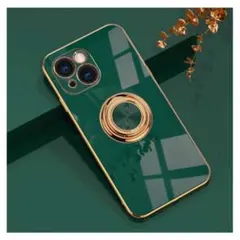 スマホケース iphone12 13 リング付き スタンド機能 グリーン