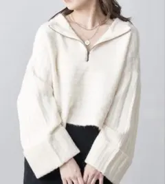 Chico ハーフZIPワイドリブショート丈ニット アイボリー