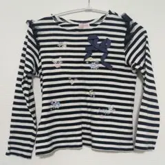 メゾピアノ　長袖カットソー　白紺ボーダー　130cm