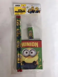 ミニオンズ　minions えんぴつと消しゴムとメモ帳のセットとシール