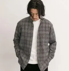 アーバンリサーチ　ウーリーチェックバンドカラーシャツ