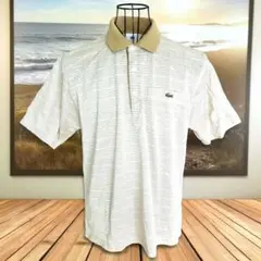 Lacoste ベージュ ボーダー　ポロシャツ　4サイズ　日本製　半袖