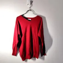 レプシィムLEPSIM✨️セーター　クルーネック　伸縮性　赤　無地　F