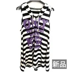 【新品】ボーダータンクトップ フード タグ付き白