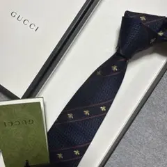 美品】 GUCCI グッチ ネクタイ GG柄 蜂ハチ ブラウン系 高級シルク