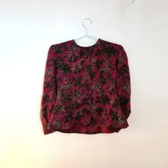 90s VINTAGE 総柄 ブラウス ジャケット 花柄 赤 昭和レトロのサムネイル
