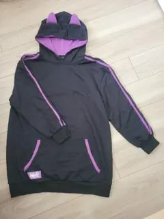 ★タイムセール中★【NieRclothing】猫耳フードブラックパープルパーカー