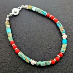 ⭐️新品⭐️天然ターコイズ✕血赤濃色ホワイトハーツ ハウライトビーズブレスレット