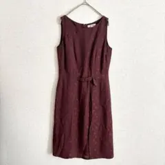 花柄 ノースリーブ ワンピース L ベルトデザイン レトロ アンティーク 日本製