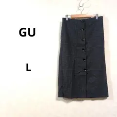 美品　GU　ジーユー　黒とグレーのチェック柄タイトスカート　Lサイズ N453