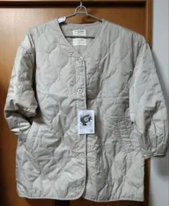 キルティングノーカラーオーバージャケット オフベージュ L 薄手寄り 新品タグ付