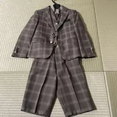 キッズ フォーマルスーツセット ブラウン系チェック