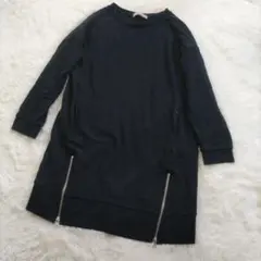 GLOBAL WORK 長袖 衛衣及膝連衣裙 拉鍊開衩 黑色 M