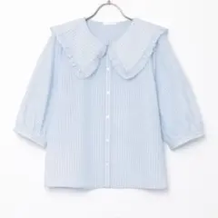 ハニーズ ブラウス ストライプ 水色 ブルー ガーリー フリル かわいい