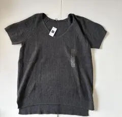 【Gap】ダークグレー Vネック 綿半袖ニット サイズL