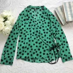 【美品】ZARA 長袖ブラウス シャツ グリーン ドット ジャケット