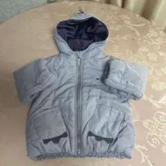 恐竜風フード付き、裏フリース軽量中綿入り　パープルグレーのキルティングアウター