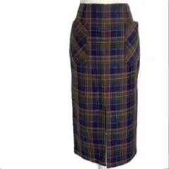 チェックタイトスカート ポケット付 ブラウン系