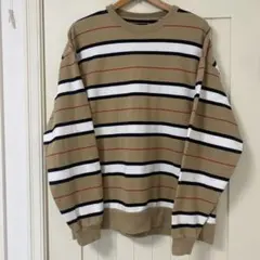 BEAMS カジュアルベージュストライプ長袖ニット サイズS