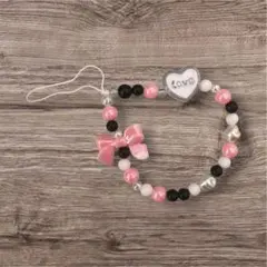 スマホストラップ リボン ハート LOVE ビーズ バッグチャーム 可愛い