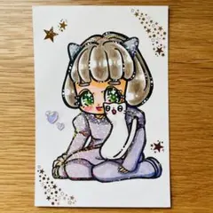 オリジナルイラスト【宇宙ネコちゃんが来た】手描きイラスト ポストカード 原画