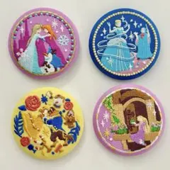 ディズニー　刺繍缶バッジ　第二弾　プリンセス　4点