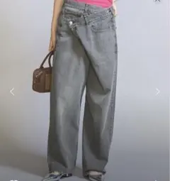 Beauty&youth ダメージラップワイドデニム　ブラック　S