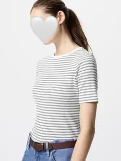 UNIQLO ユニクロ リブボートネックT/5分袖/ボーダー M 完売品