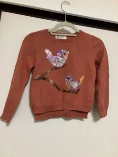 H&M 鳥刺繍 オレンジ ニットトレーナー 110cm