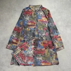 【美品】HALFMILE アート デザインシャツ カラフル ボーダー 羽織 派手のサムネイル