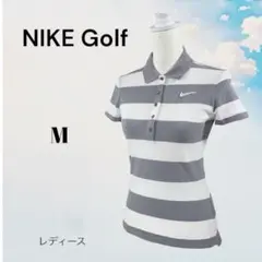 NIKE ゴルフ　レディース　ポロシャツ　ボーダー【M】グレー・ホワイト