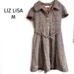 リズリサ ワンピース 裏地付き千鳥柄チェック×ベルト付きクラシカルデザイン