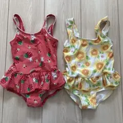 赤と黄色の花柄ベビー水着セット