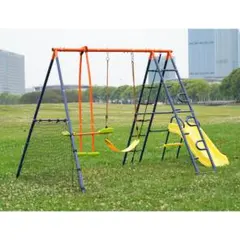 【オレンジ+ブルー】大型遊具 屋外遊具 滑り台 ブランコセット 5IN1 遊具