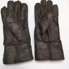 @82)ダークブラウン レザー手袋 ファー付き