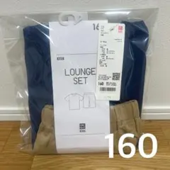 160 ユニクロ ルームセット ラウンジセット 半袖パジャマ ブルー(ベージュ)