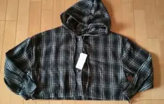 フード付きチェック柄長袖シャツ